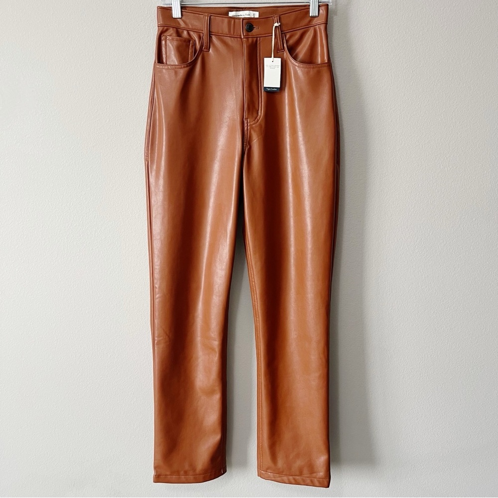 Abercrombie & Fitch Vegan Leather 90s Straight Ultra High Rise Pant Brown 27/4 - Picture 5 of 16
